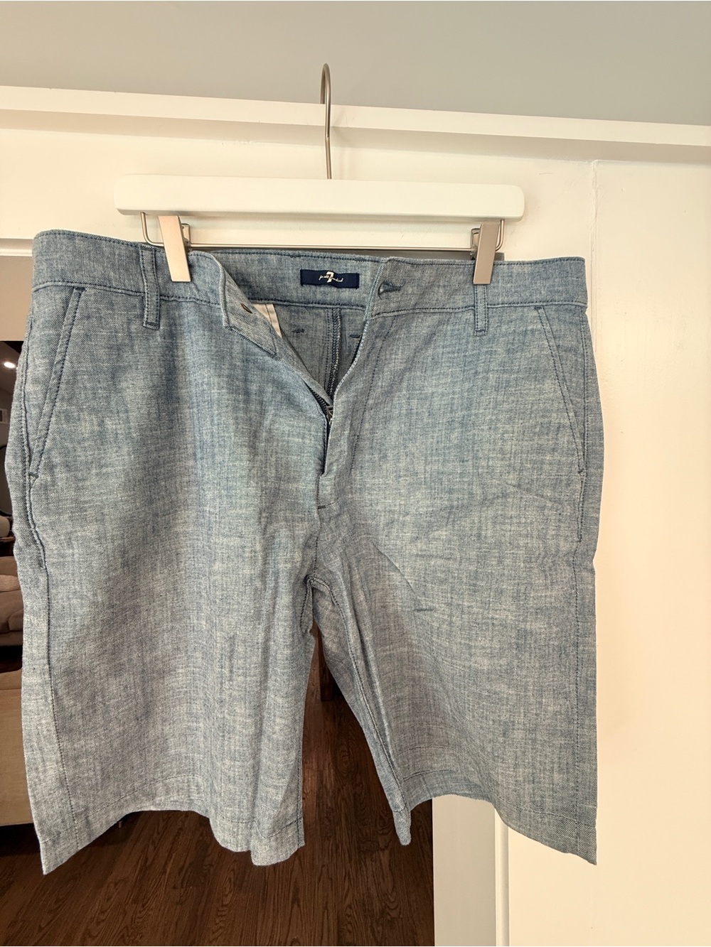 7 For All Mankind Light Blue Flat-Front Shorts NWT